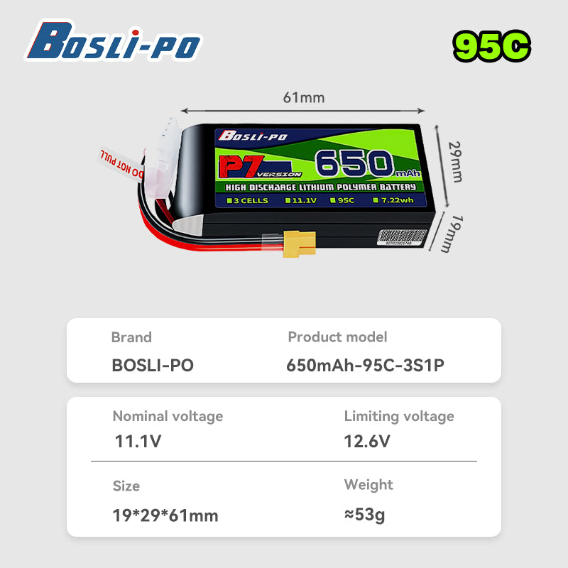 Boslipo P7 Version 650mAh 95C  - Drone Battery 6S recension och pris